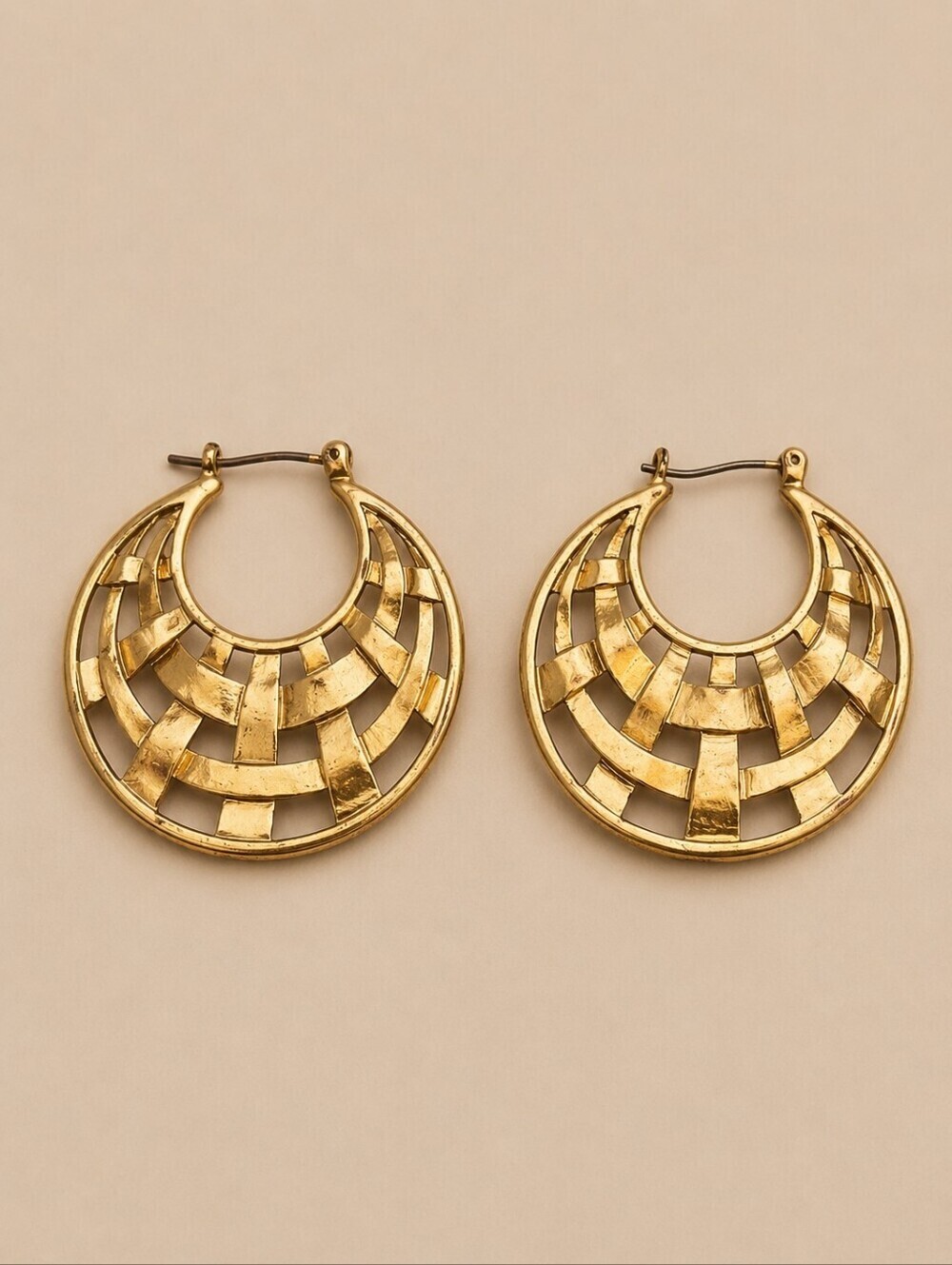 Vintage Goldtone Basketweave Huggie Hoop Earrings